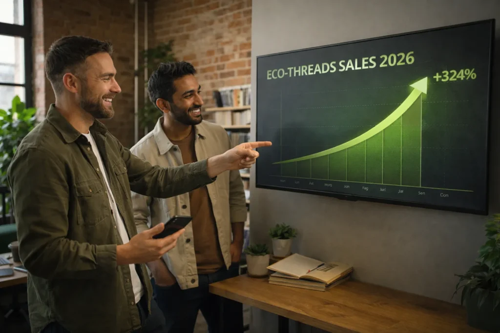 How UK Small Businesses Can Grow with Affordable Social Media Management Services 2026? 2 UK startup founders reviewing sales growth, cheap social media management UK