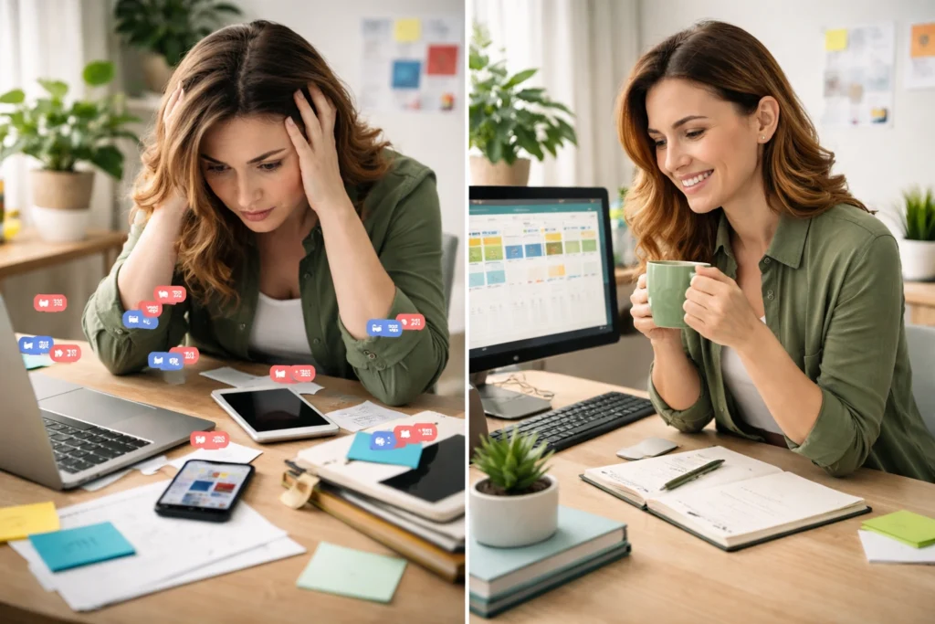 Affordable social media management services in the UK showing the difference before and after professional help