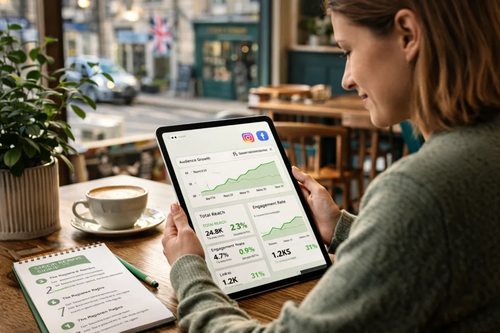 How to Choose the Right Social Media Management Company for Your Small Business 4 Affordable social media management services in the UK small business owner reviewing reports