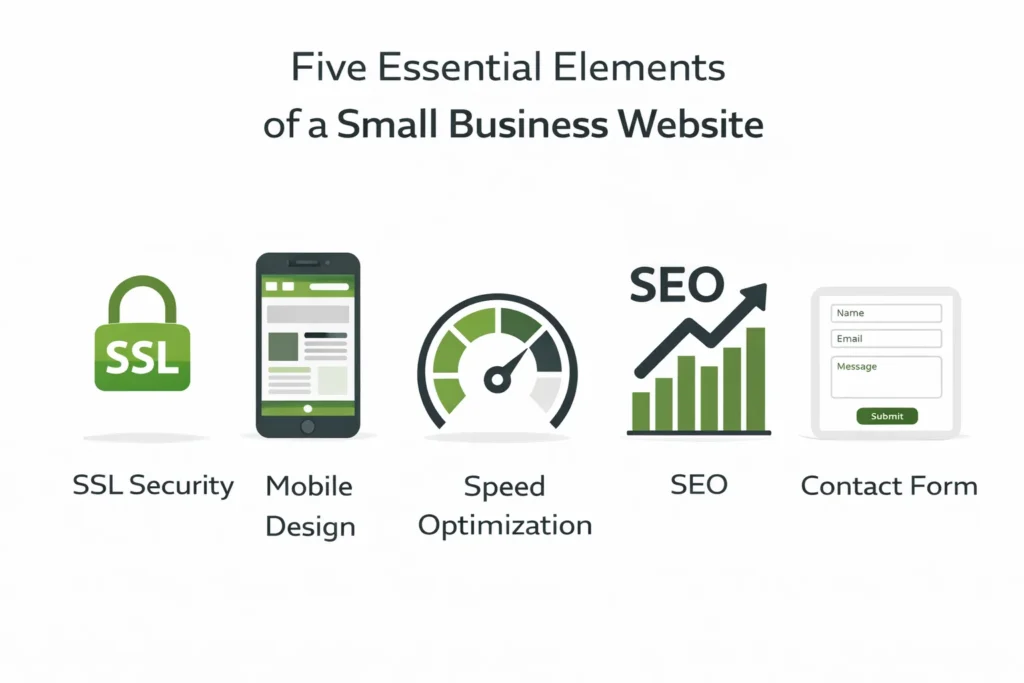 Budget web design UK checklist showing essential website features