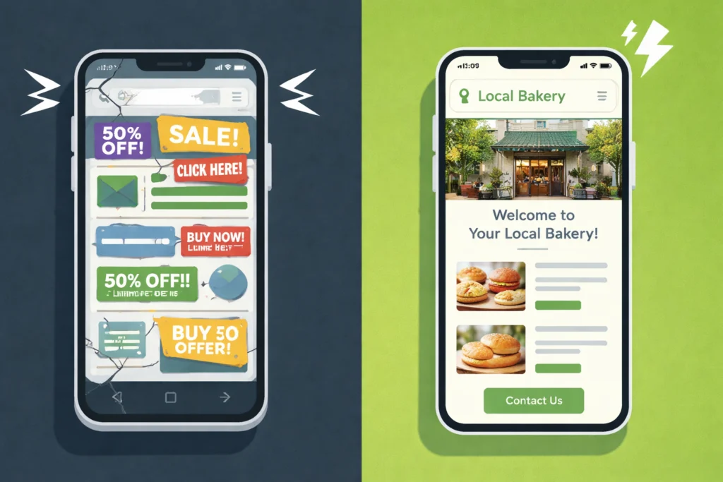Affordable web design UK comparison between bad and good mobile websites