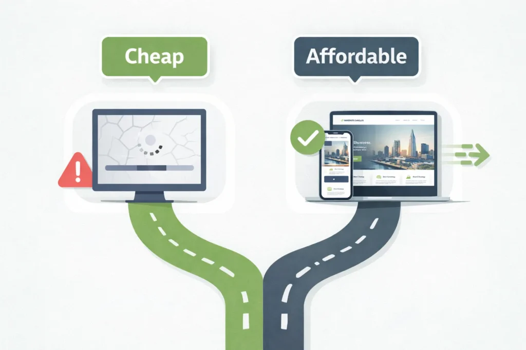 Affordable web design UK quality comparison illustration