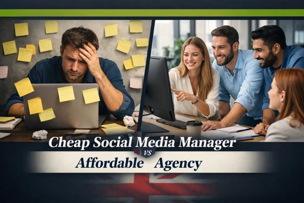 Cheap social media manager versus affordable agency comparison for UK small businesses