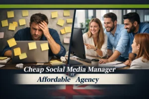 Cheap social media manager versus affordable agency comparison for UK small businesses