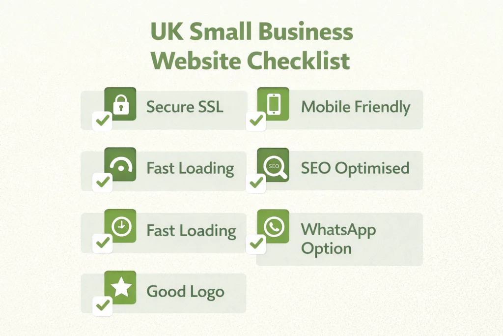 Cheap website design UK checklist showing essential features every small business needs
