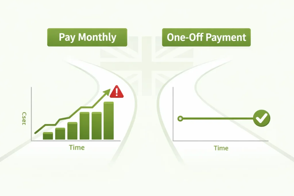 Pay monthly vs one-off payment web design UK comparison illustration