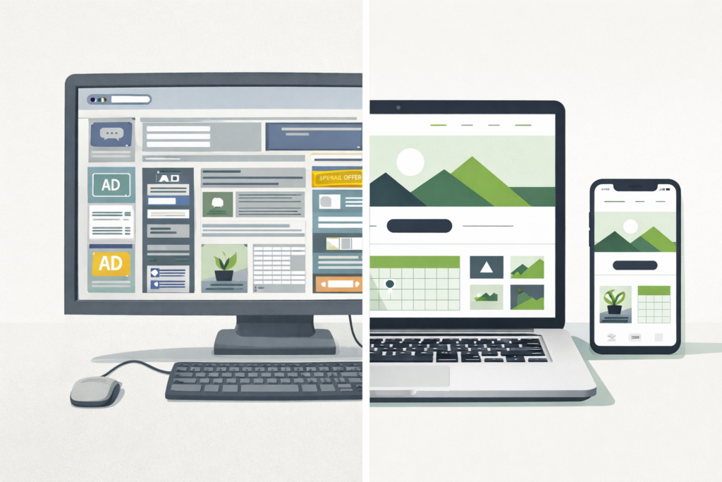 Professional web design services comparison old vs modern responsive website UK