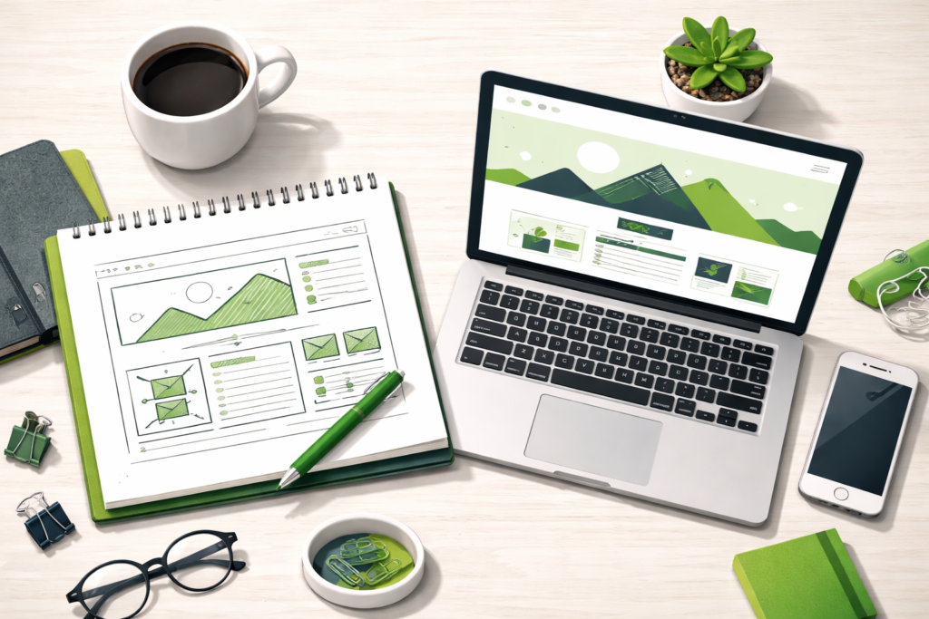 Small business owner planning affordable website design services UK 2026