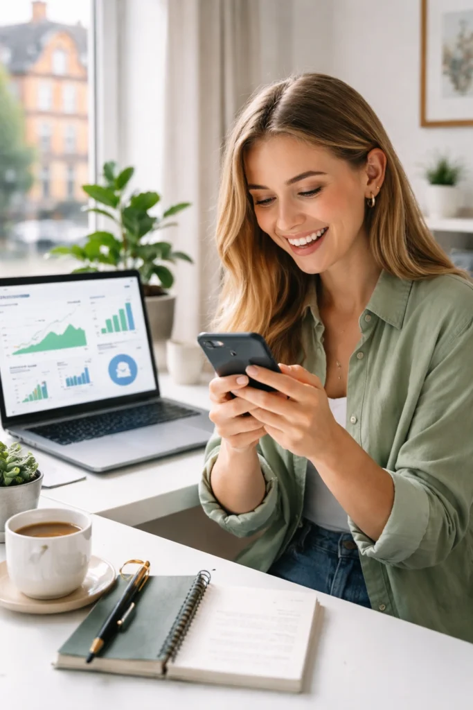 Small business owner seeing social media ROI results from an affordable UK agency