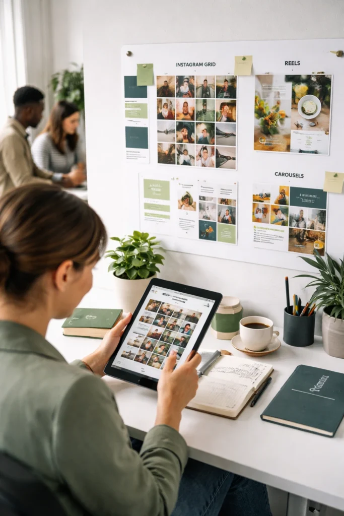 UK boutique social media agency team planning affordable content strategy for small businesses