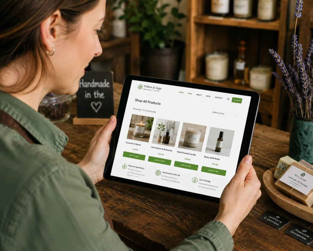 Affordable ecommerce web design services UK small business online shop tablet