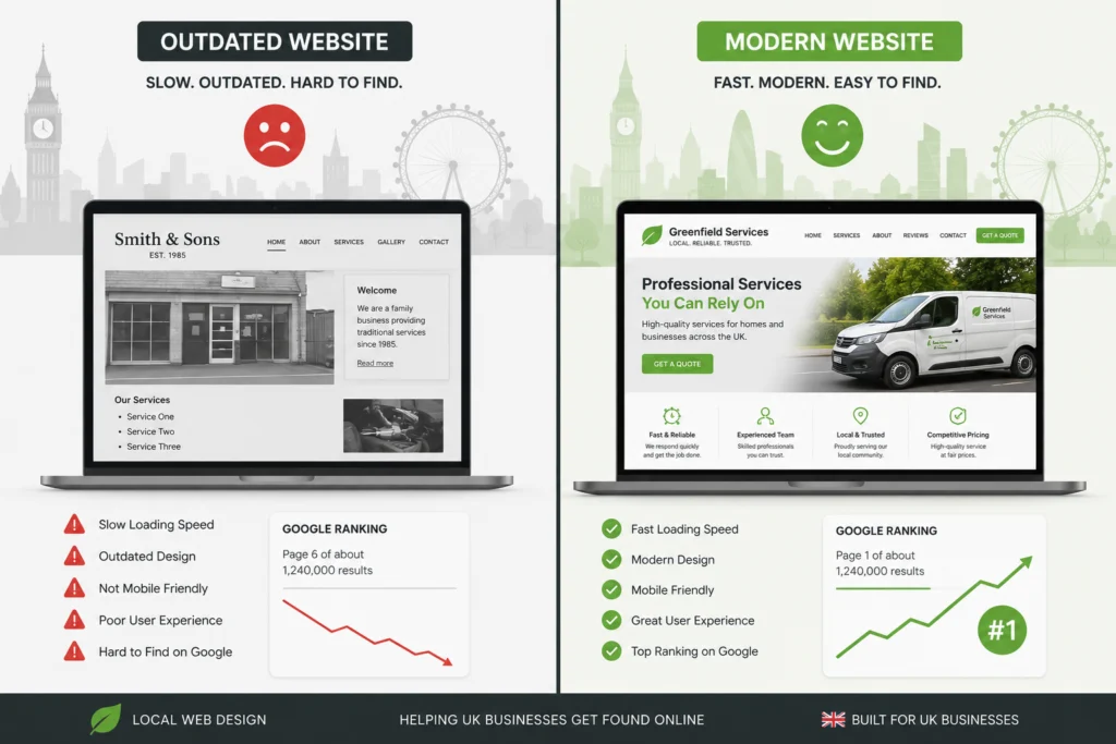 Affordable web design UK comparison of good vs bad website ranking
