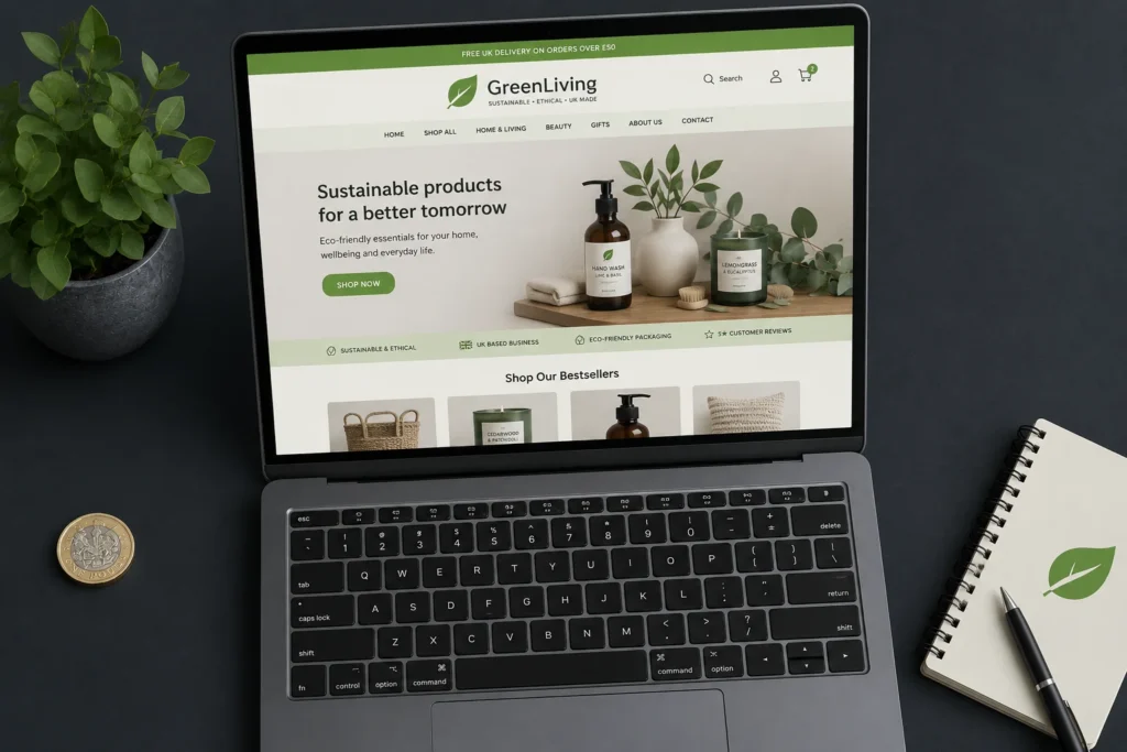 Affordable web design services UK ecommerce website on laptop
