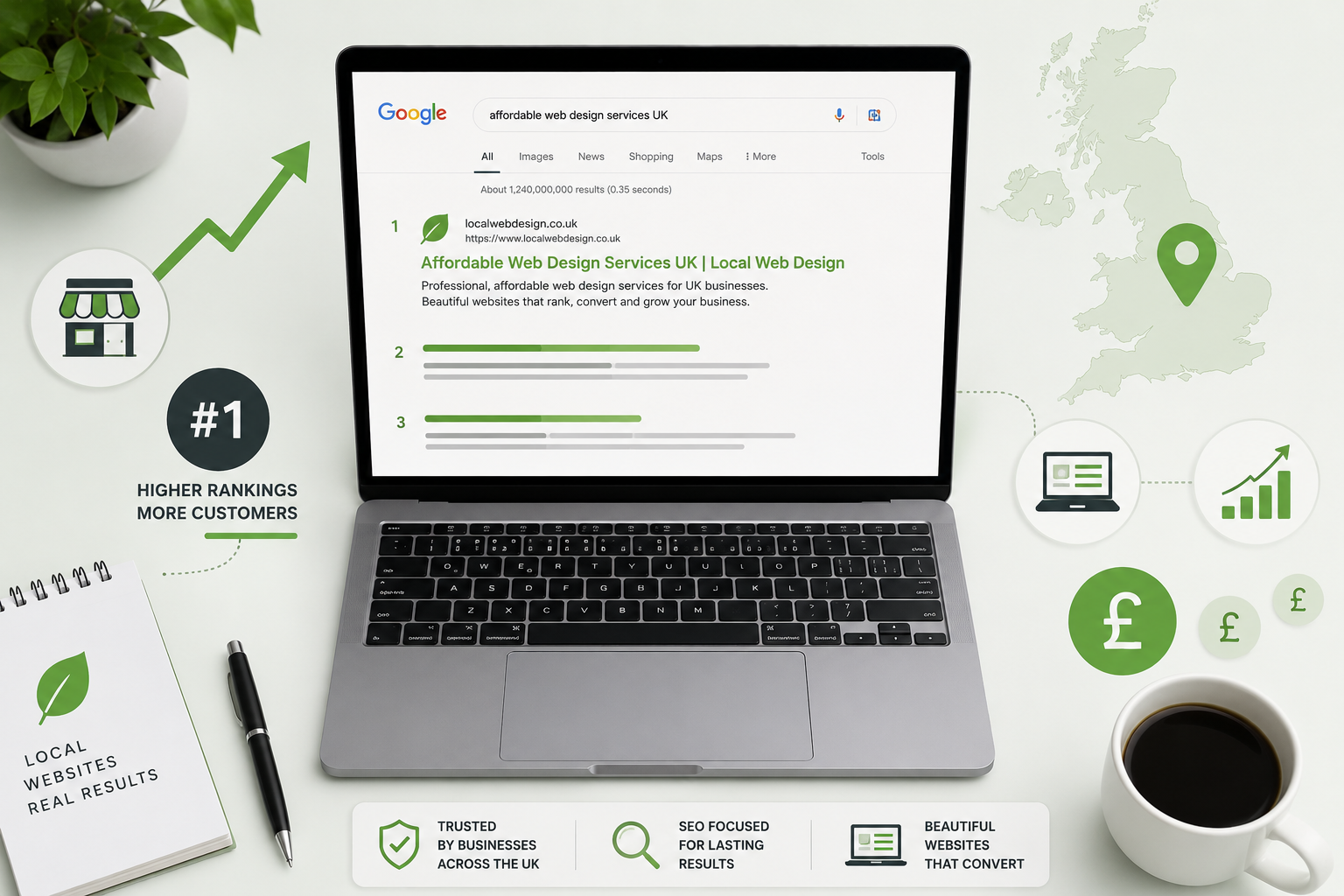 Affordable web design services UK improving Google rankings