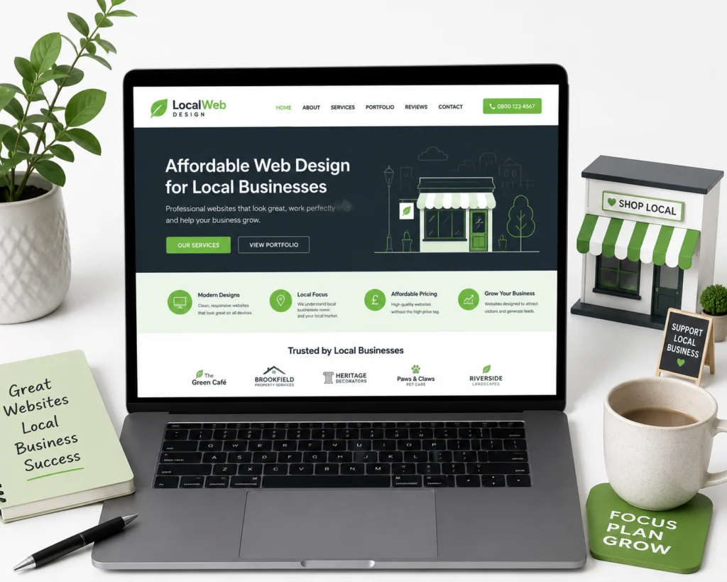 Affordable web design services UK local business website laptop