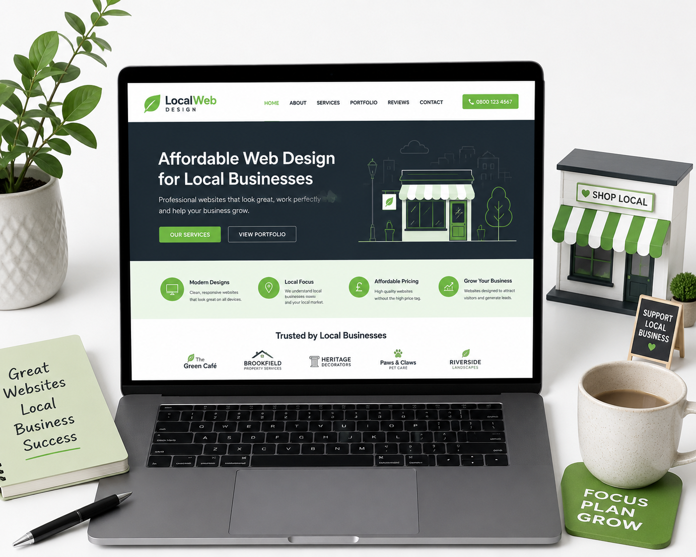 Affordable web design services UK local business website laptop