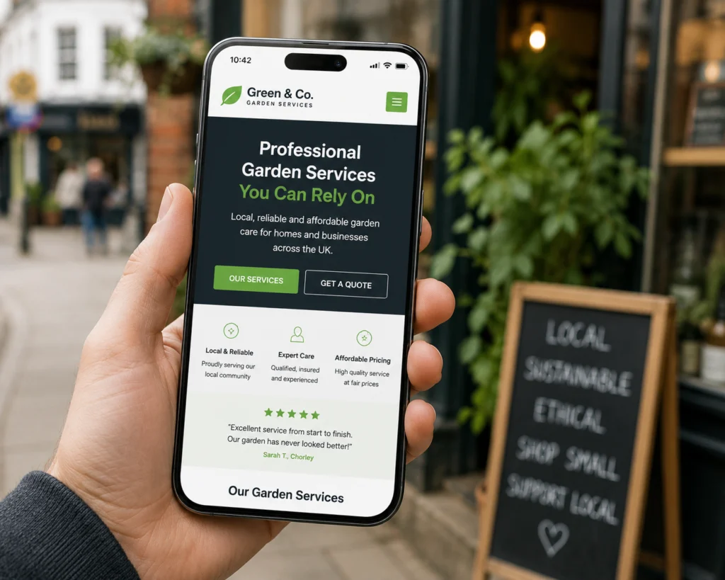 Affordable web design services UK shown on mobile for small business