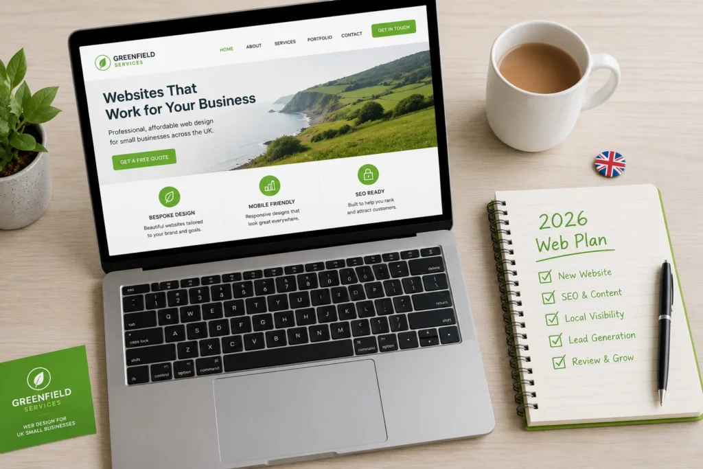 Affordable web design services small business UK desk setup 2026