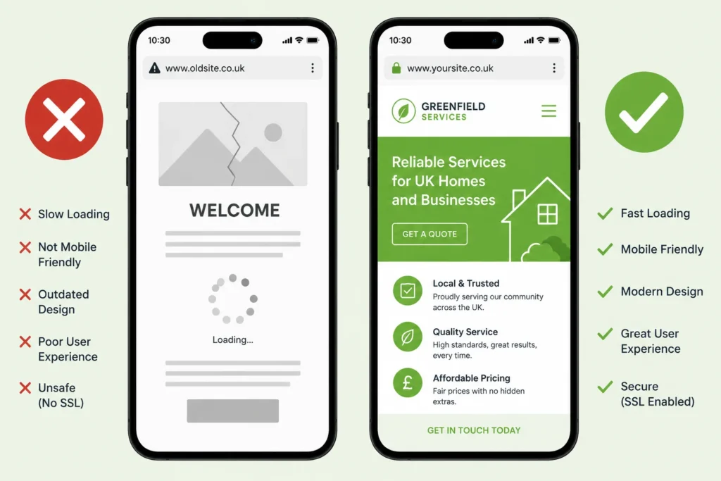 Cheap vs affordable web design UK comparison mobile screens 2026