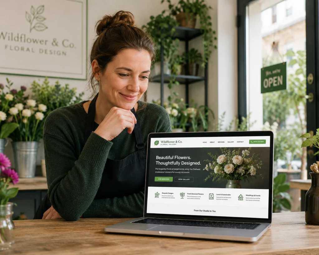 Small business website design UK owner reviewing new site
