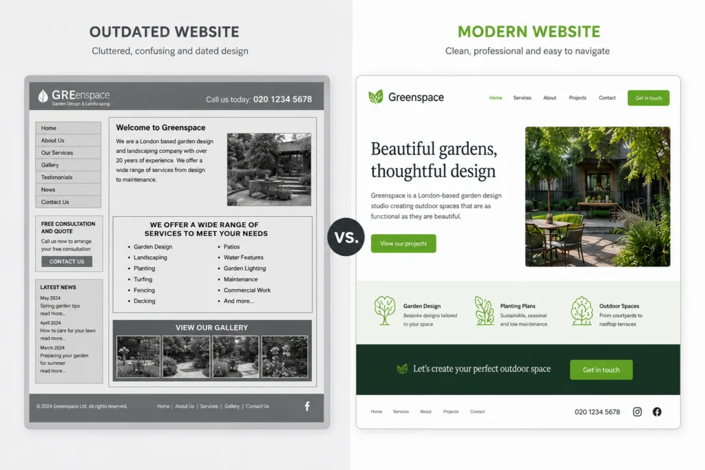 Affordable web design UK before and after comparison for small business website