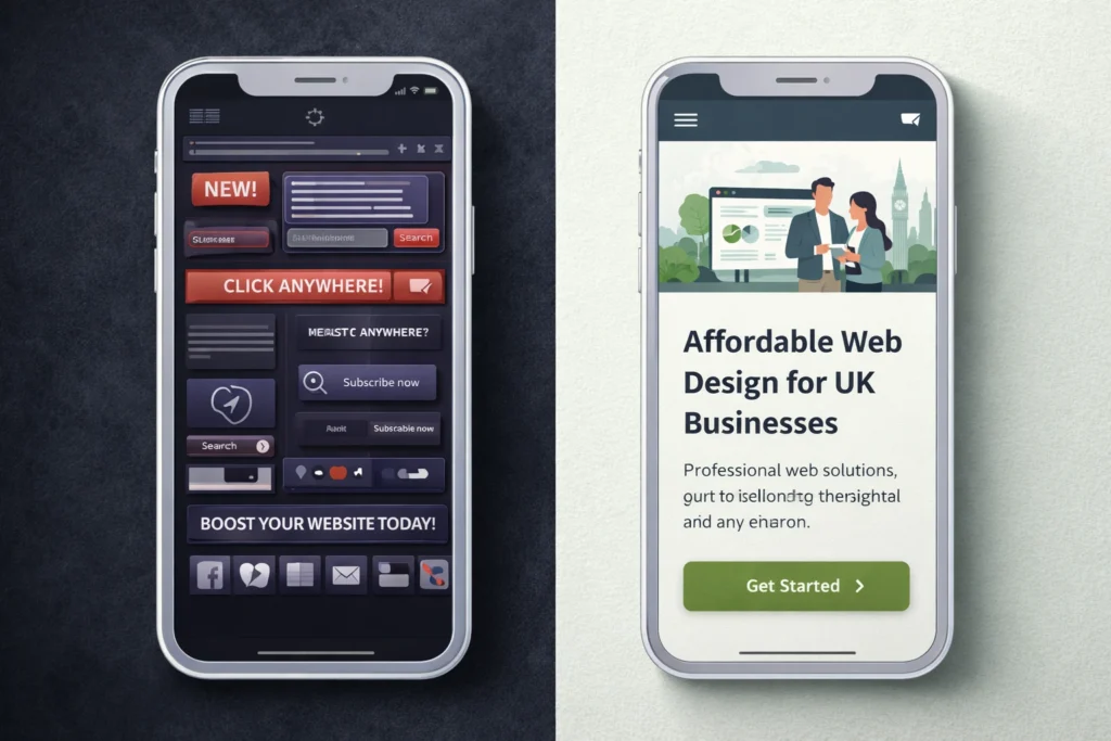 Affordable web design UK comparison of old versus modern mobile websites