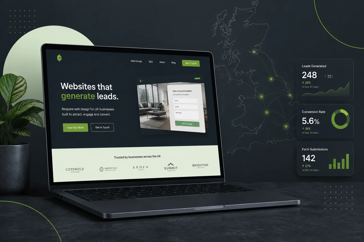 Affordable web design services UK lead generation website on laptop screen