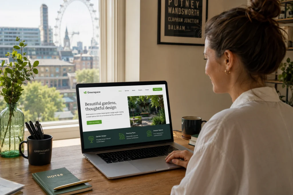 Affordable web design services UK small business owner reviewing new website