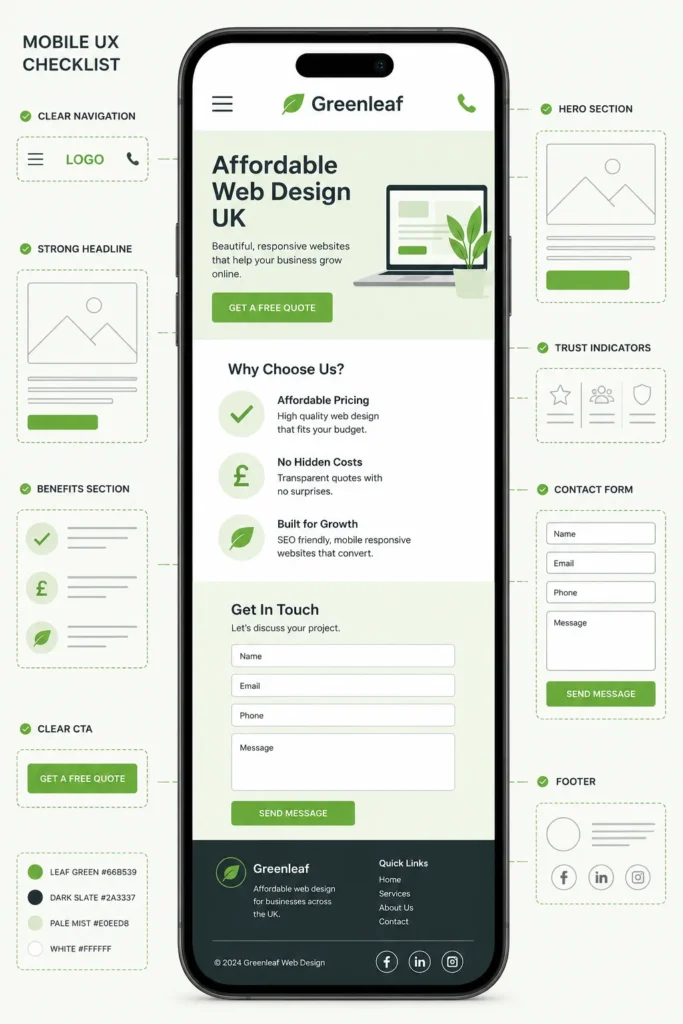 How Professional Website Designers Optimize Your Website for Performance 2 Affordable web design uk checklist demonstrating mobile UX layout