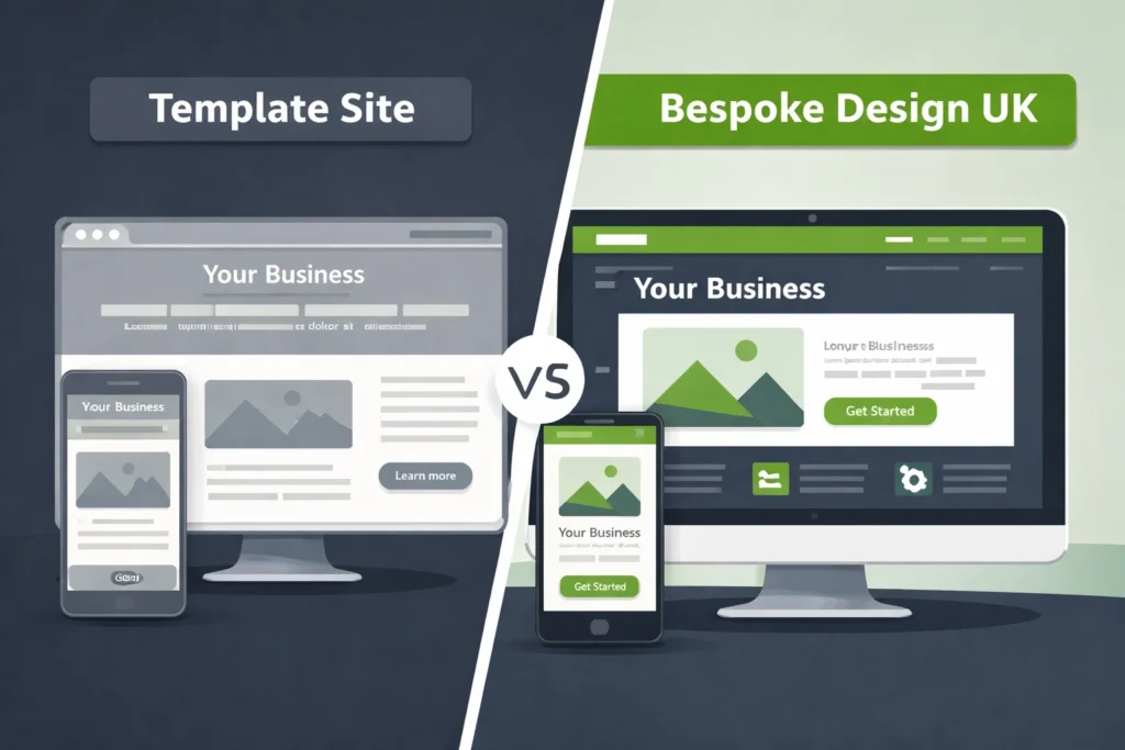 The Ultimate Guide to Website Design Services in the UK (2026) 2 Bespoke web design UK comparison showing template vs custom professional website