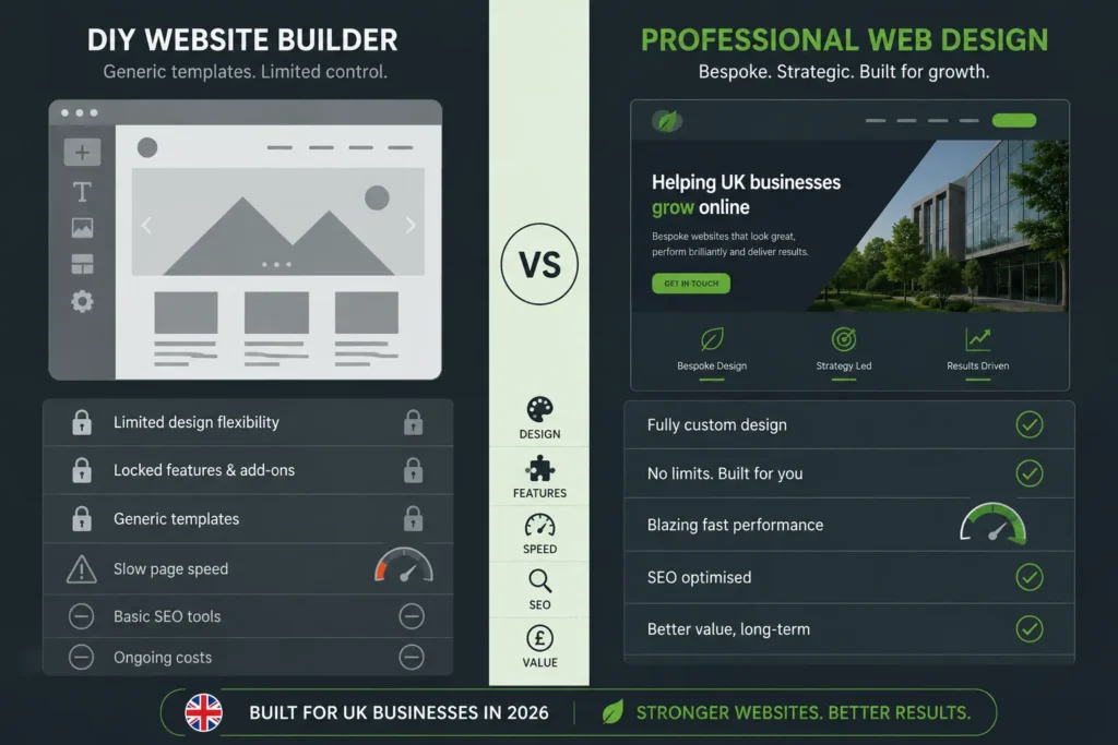 DIY website builder versus professional web design services comparison for UK businesses in 2026