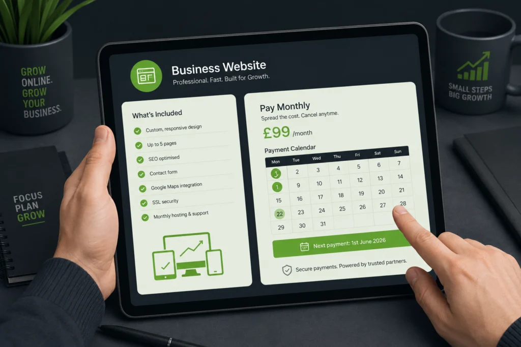 Pay monthly web design services UK option for small businesses and startups managing cash flow in 2026