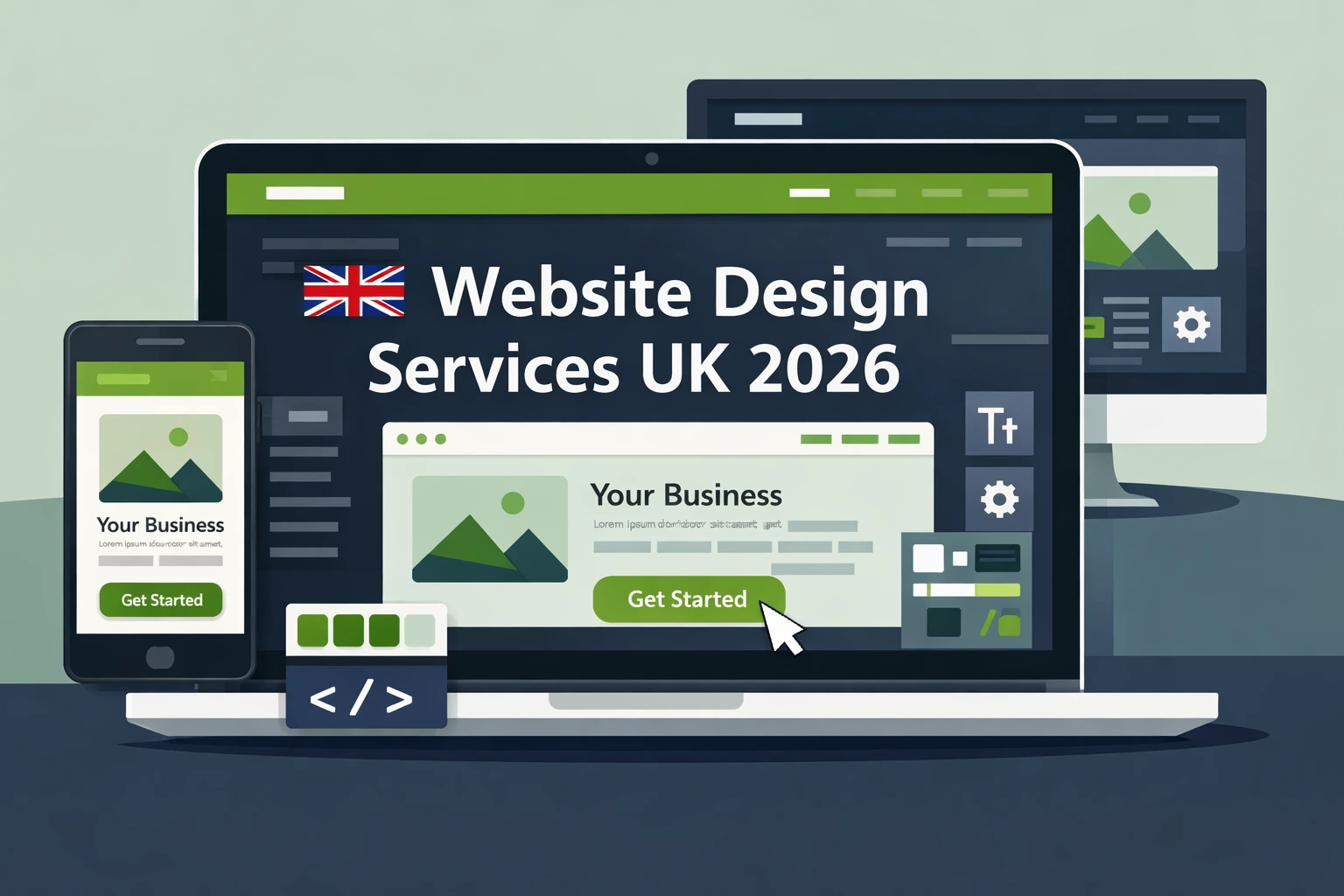 Professional website design services UK 2026 guide thumbnail with devices