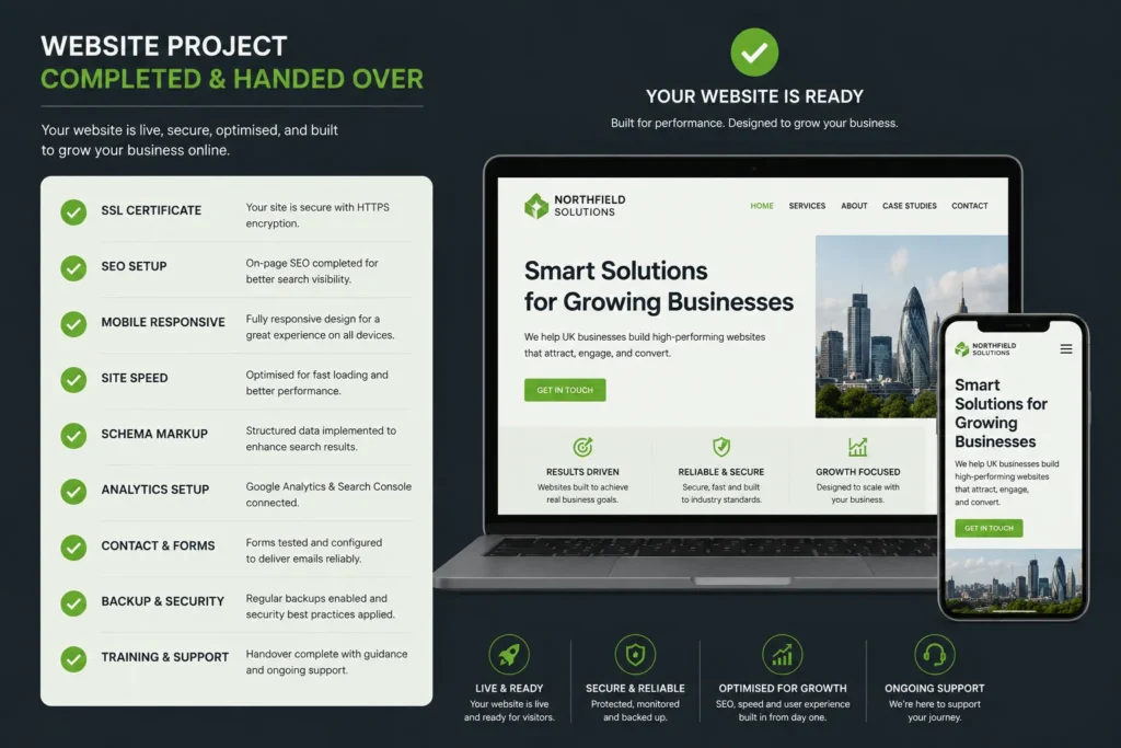 The Role of a Website Designer in Modern Business Success 3 Professional website designer deliverables checklist for UK business including SEO SSL responsive design and maintenance