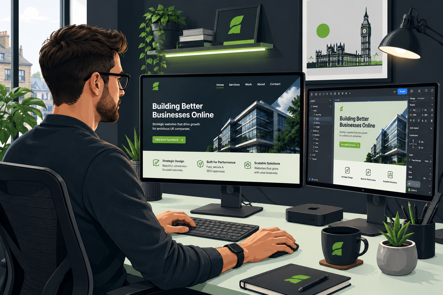 Website designer working on modern business website design for UK company in 2026