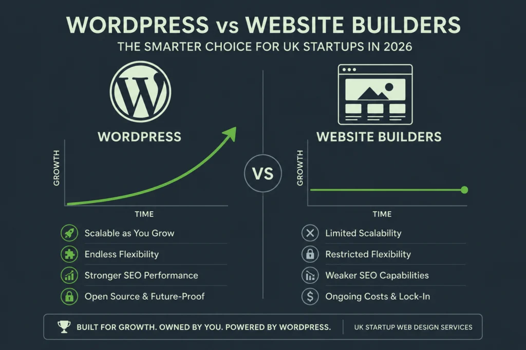 WordPress versus website builders comparison for UK startup web design services in 2026
