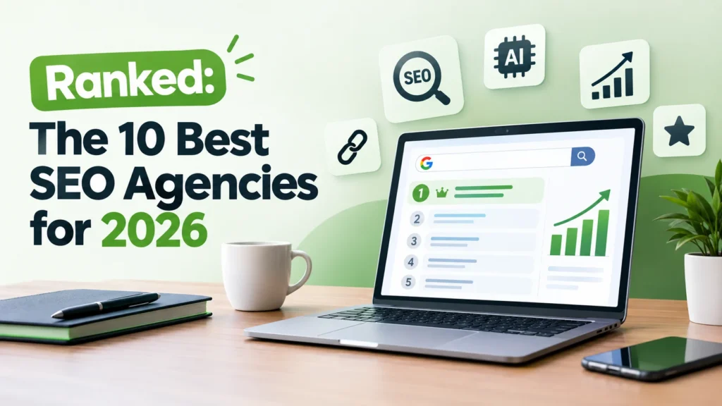 Top 10 best SEO agencies for 2026 with SEO rankings and AI search optimization on a laptop