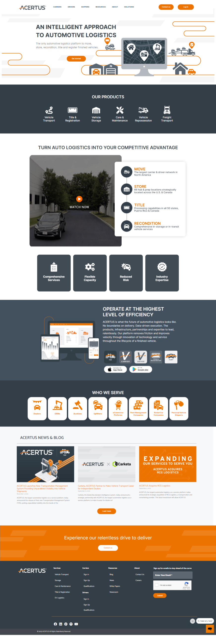 Low Cost web page design showing attractive professional layout for Acertus