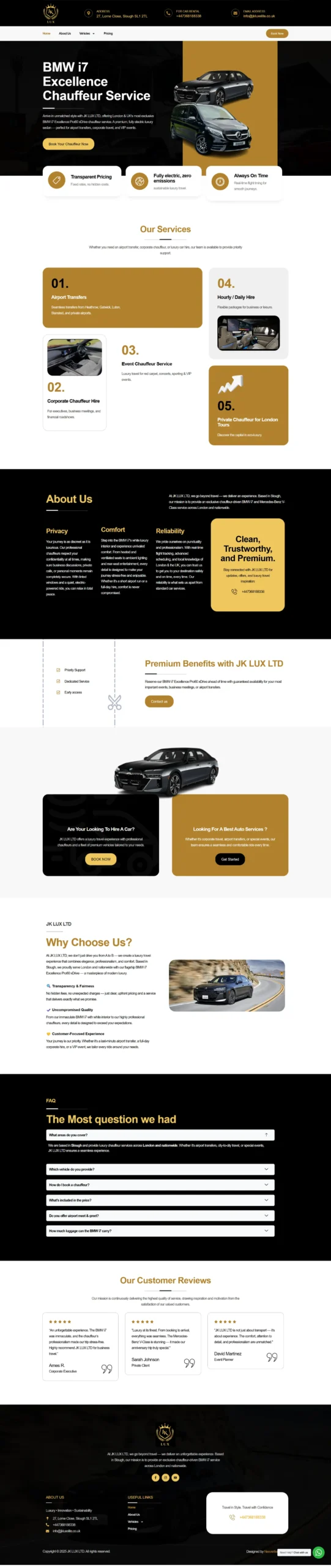 JK Lux Elite website design showcasing clean layout and navigation, affordable web design services